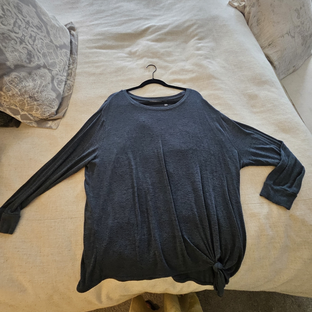 Dark Blue Gray Long Sleeve Top with Knot Detail